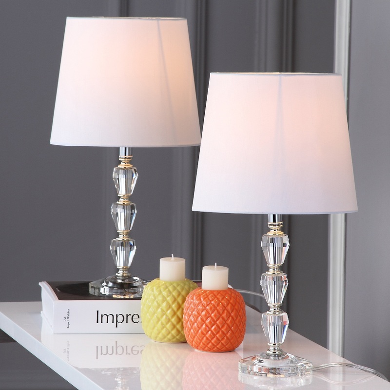 SAFAVIEH Lighting Mellissa 16-inch White Shade Tiered Crystal Orb Table Lamp (Set of 2) - 9"x9"x16" - 9Wx9Dx16H