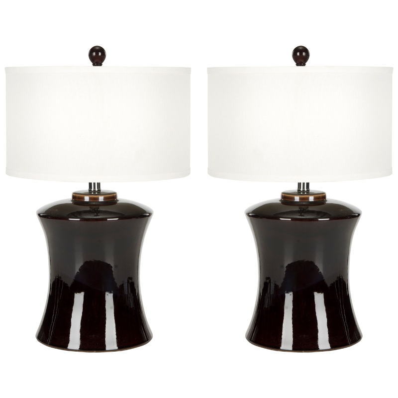 SAFAVIEH Lighting Nisa 24-inch Ceramic Dark Brown Table Lamp (Set of 2) - 15" W x 15" D x 24" H - 15Wx15Dx24H