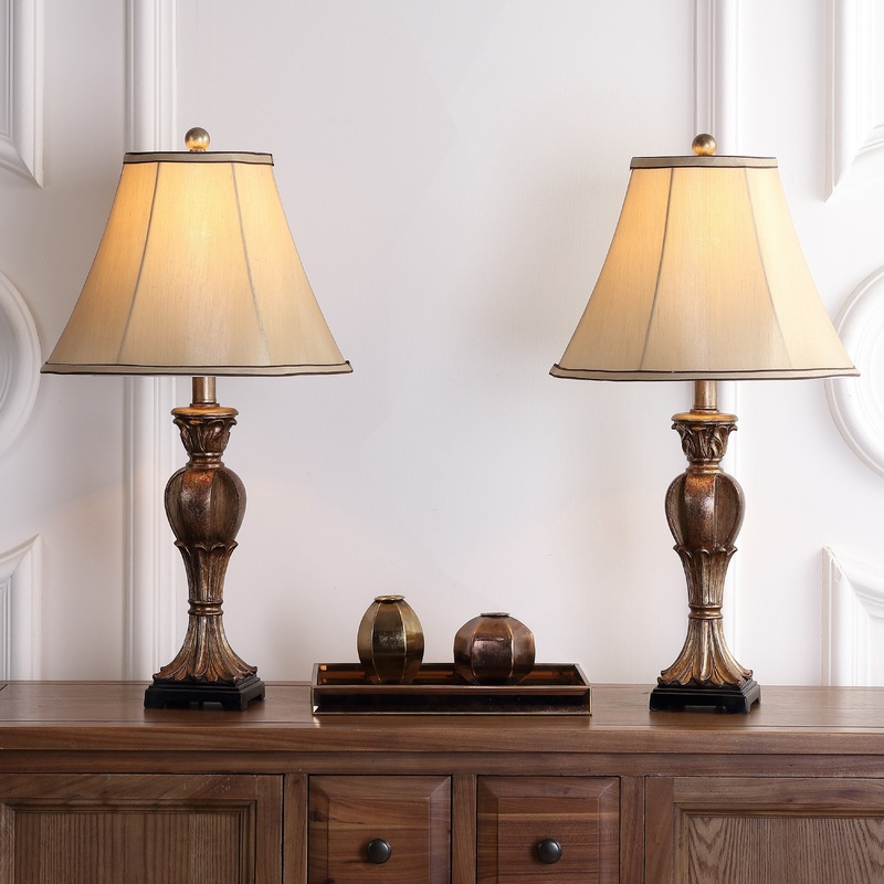 SAFAVIEH Lighting Tangela 25-inch Gold Silky Table Lamp (Set of 2) - 13"x13"x25" - 13Wx13Dx25H