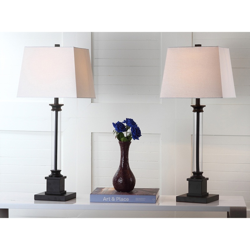 SAFAVIEH Lighting Tera 31-inch Clear/ Black Table Lamp (Set of 2) - 12.5"x12.5"x30.5" - 13Wx13Dx31H