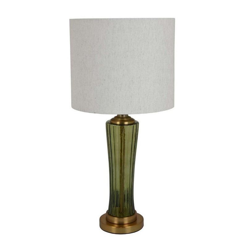 Sejo 25 Inch Table Lamp, White Drum Shade, Slim Flared Glass Body, Green
