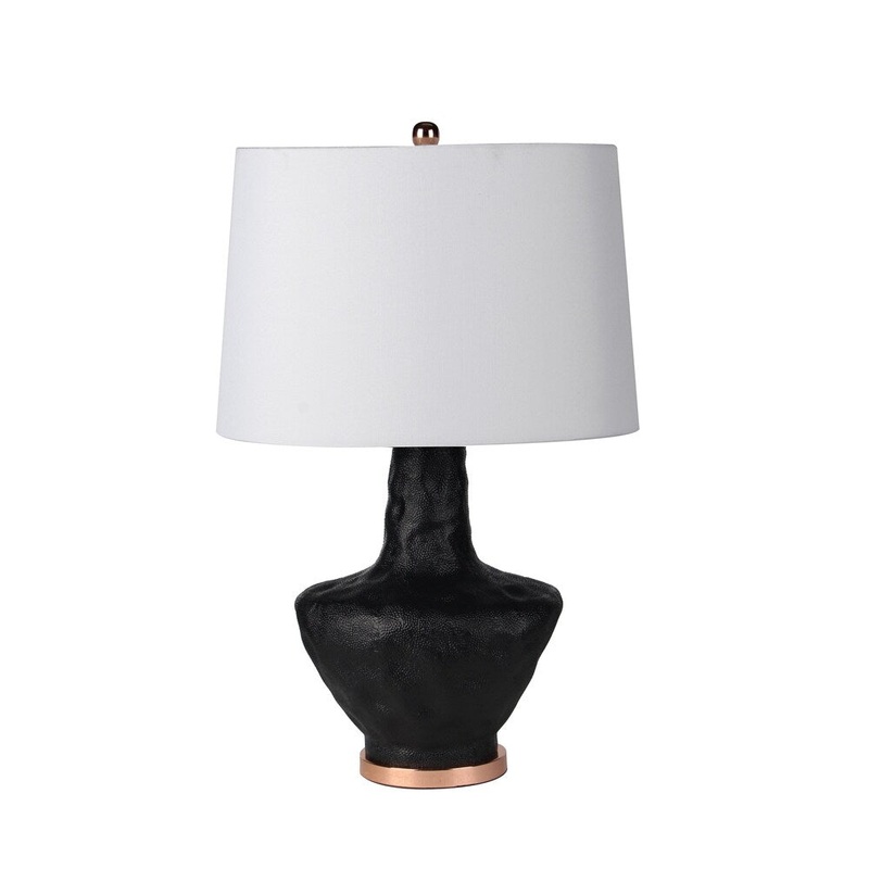 Textured Polyresin Table Lamp with Round Shade, Black and White