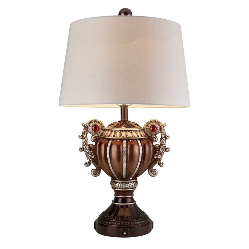 Trophy Shaped Polyresin Table Lamp with Scroll Handles, Bronze