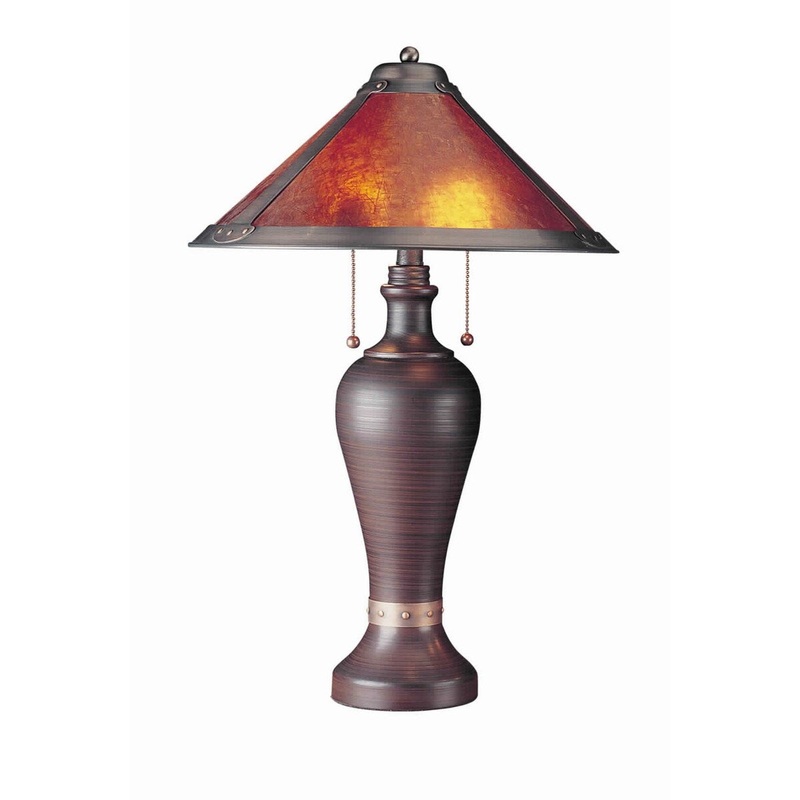 Urn shaped Metal Body Table Lamp with Conical Mica Shade, Bronze