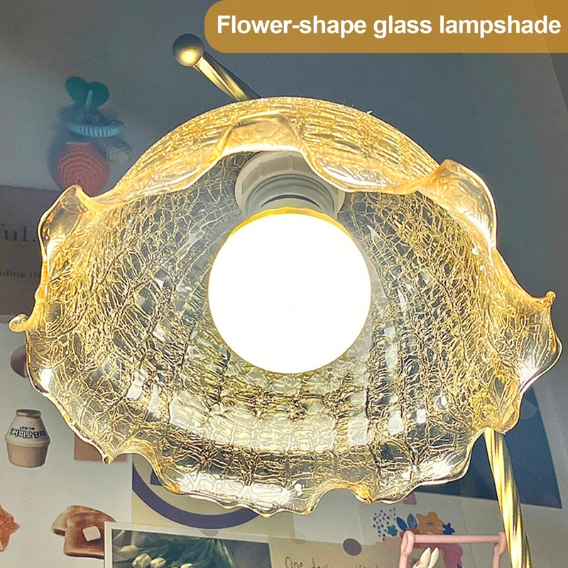 Antique Nightstand Table Lamp Flower Lampshade USB Charging Port