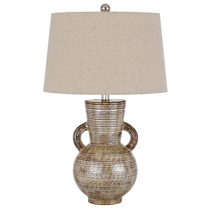 Arluno ceramic table lamp with linen hardback taper drum shade - One Size