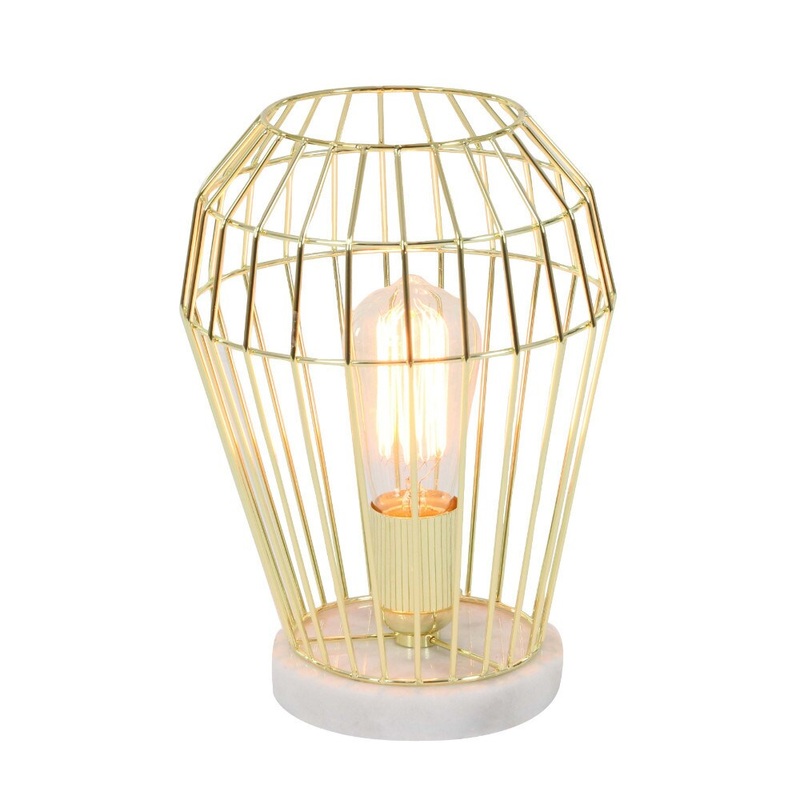 Caged Structure Golden Metal Accent Light With Bulb