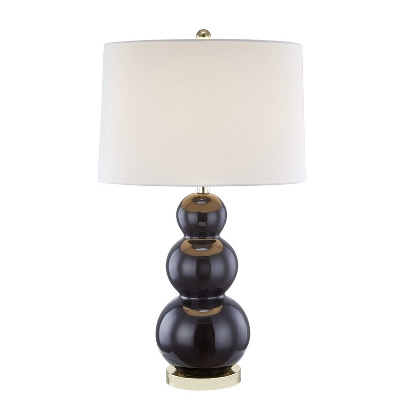 Contemporary Ceramic Table Lamp with Triple Gourd Base, Black and White