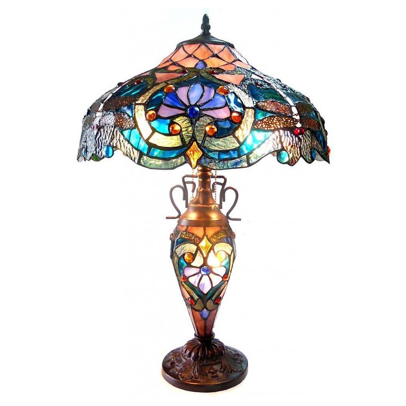 Tiffany Style Victorian Design Double-lit 2+1-light Bronze Table Lamp