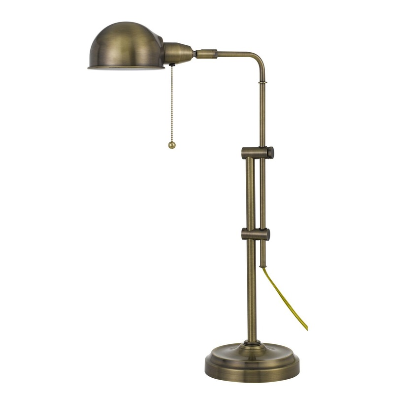 Adjustable Height Metal Desk Lamp with Dome Shade, Brass