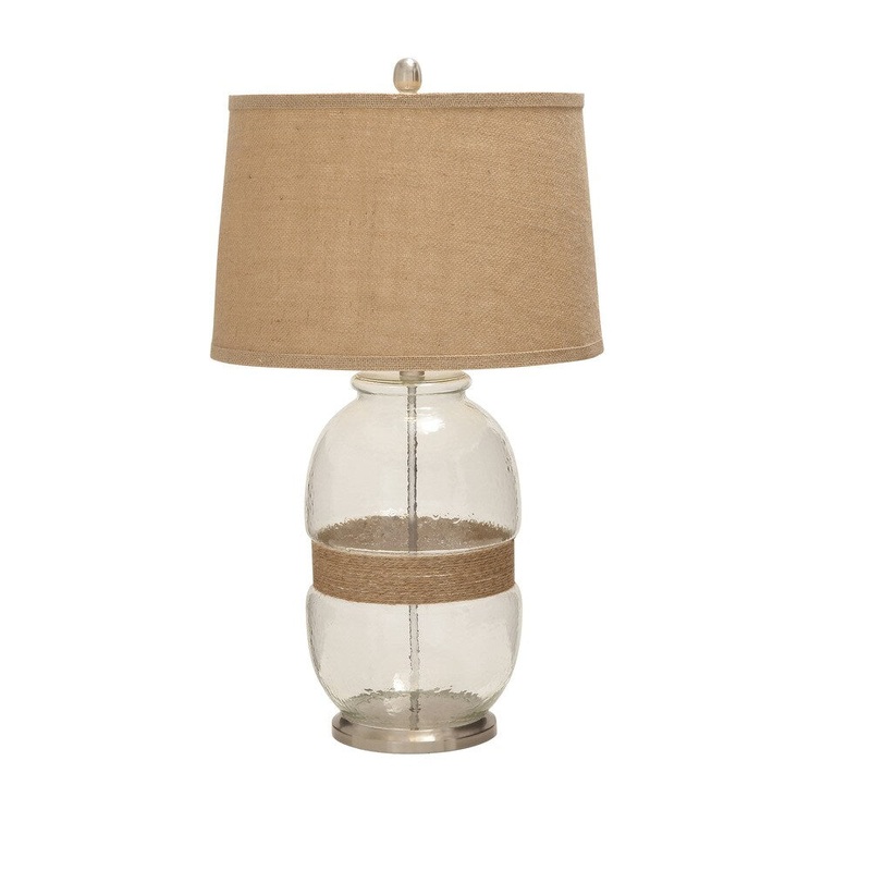 Artistic And Nature Themed Glass Metal Jute Table Lamp