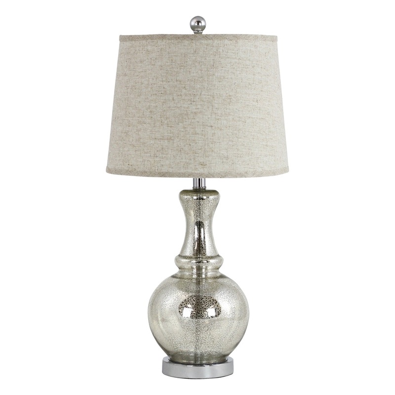 Carly Antique Mercury Glass and Beige Linen Table Lamp