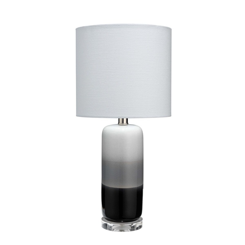 Ceramic Table Lamp with Striped Pattern, White and Gray