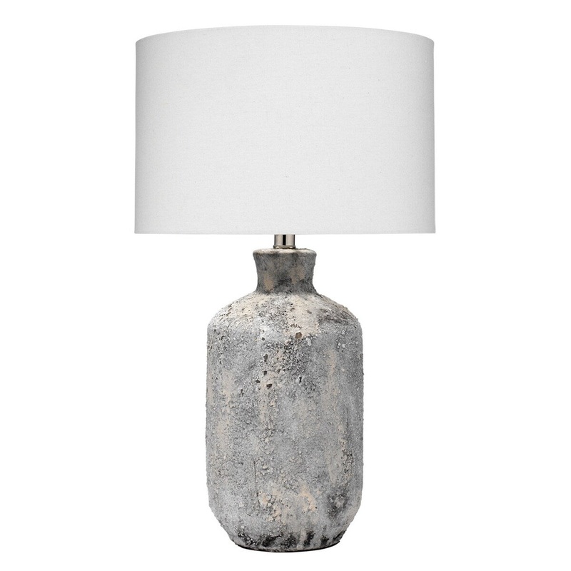 Ceramic Table Lamp with Textured Finish, White and Gray
