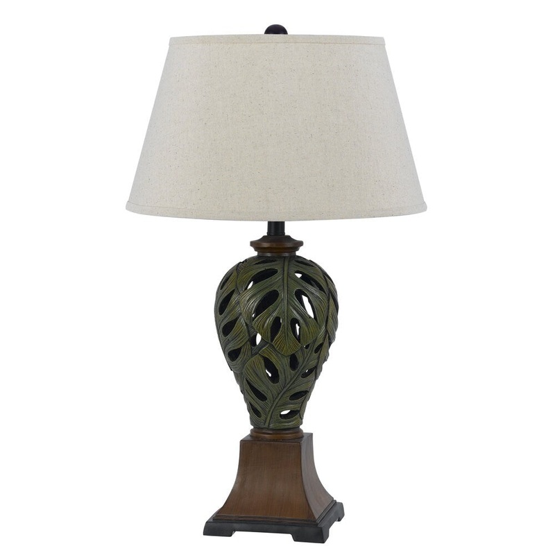 Seaweed Brown and Off-white Resin 150-watt Table Lamp