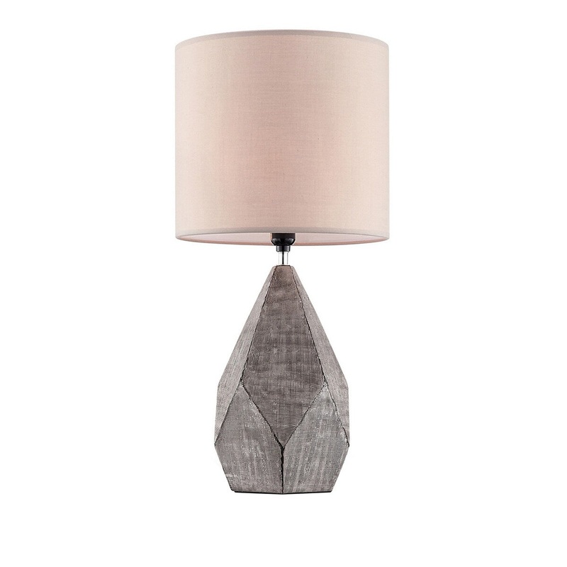 Table Lamp with Faceted Ceramic Body, Gray and Beige