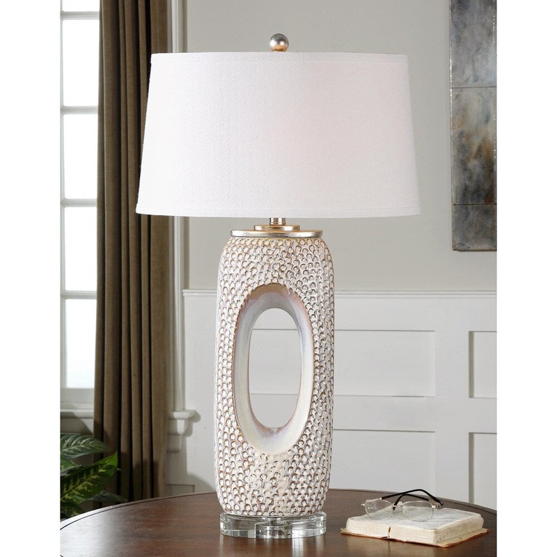 Uttermost Carbonado Dimpled Ivory Glaze Ceramic Table Lamp