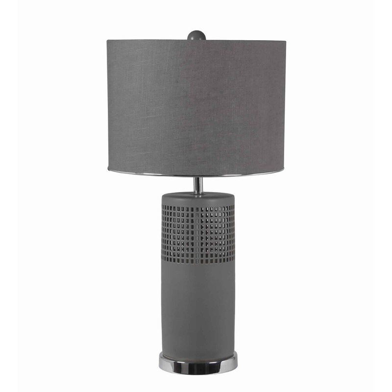 45 Watt Table Lamp with Ceramic Body and Fabric Drum Shade, Gray