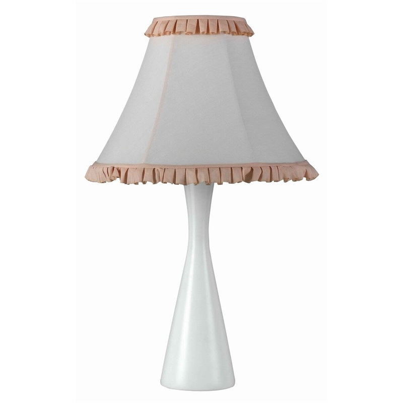 60 Watt Resin Table Lamp with Apron Design Fabric Shade, White and Pink