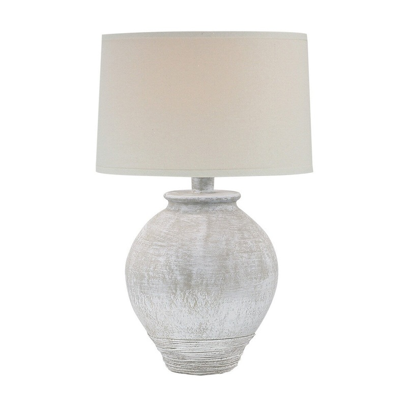 Amy 25 Inch Table Lamp, Jar Shape Body, White Cone Shade, Chalk Washed