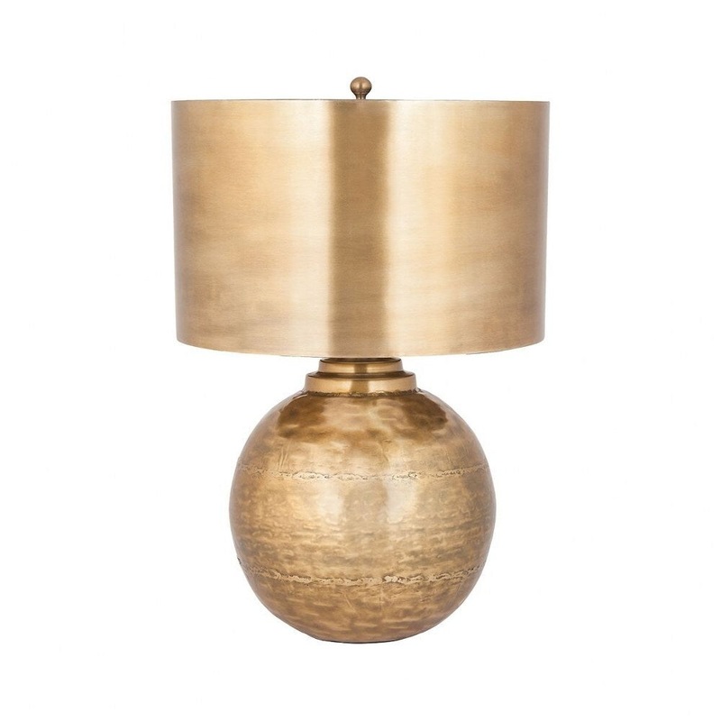 Antique Brass Gourd Table Lamp Made Of Metal With A Gold Metal Shade With A 3-Way Switch Antique - Antique Brass