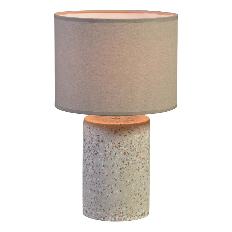 Cement Round Table Lamp with Textured Finish, Large, Light Gray