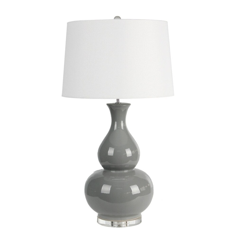 Contemporary Style Ceramic Table Lamp with Teardrop Gourd Base, Gray and White