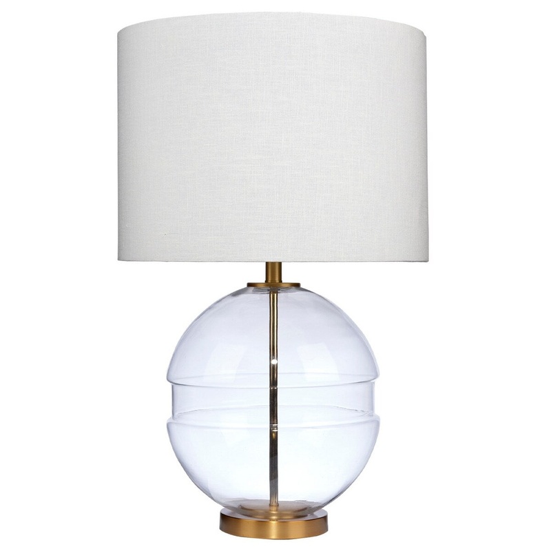 Satellite 31 Inch Table Lamp, Linen Drum Shade, Cylinder Finial, Brass