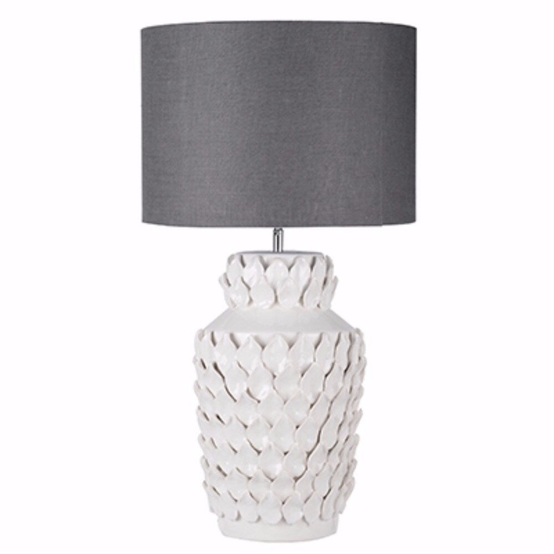 Suave Cultivated Keene Ceramic Lamp, Gray and White