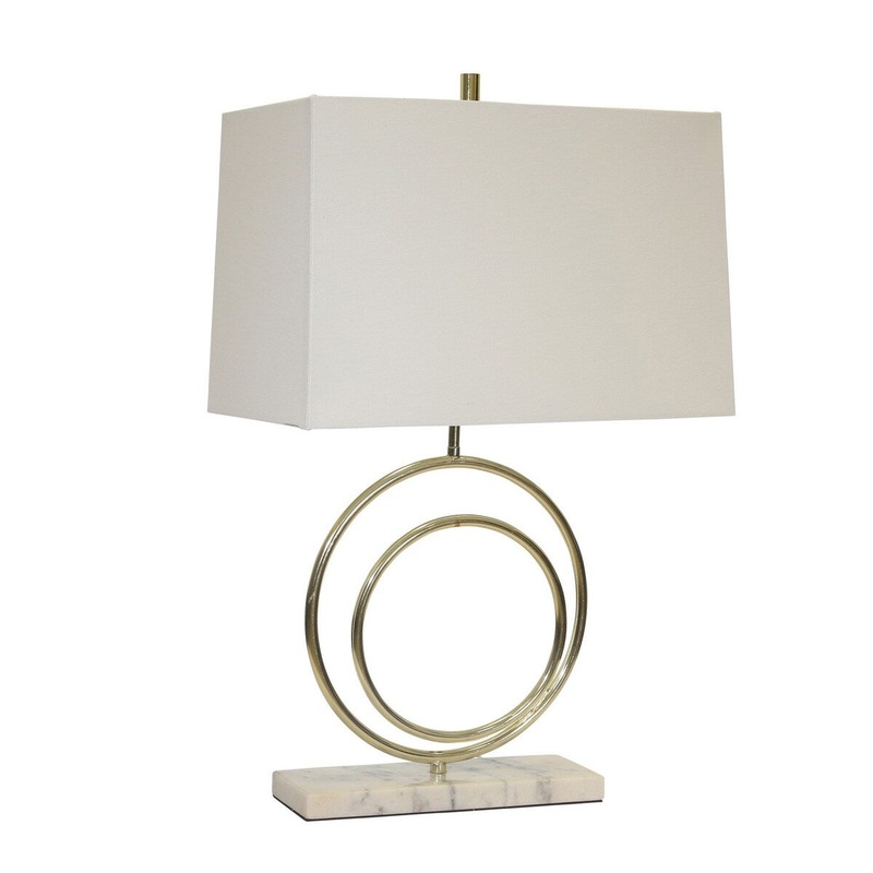 Table Lamp with Metal Concentric Circle Design, White and Gold