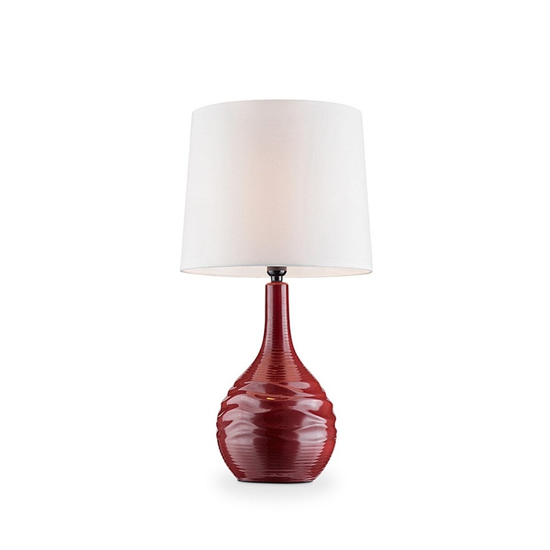 Table Lamp with Ribbed Ceramic Body, Red and white