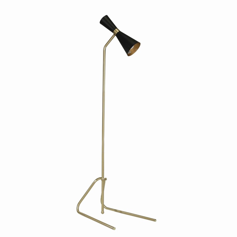 Torch Design Metal Floor Lamp with Curved V Shaped Base, Black and Gold