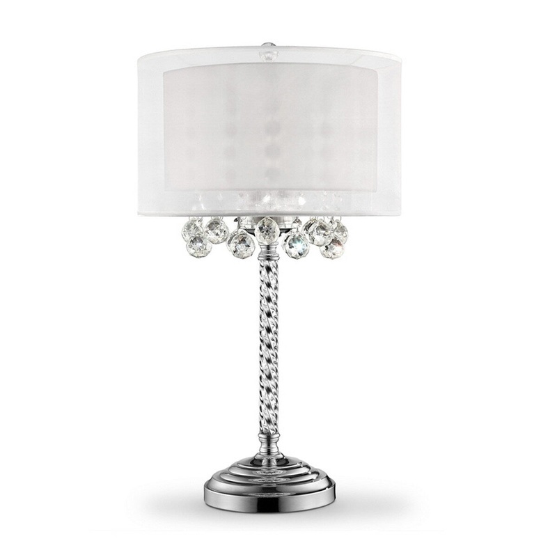 Twisted Crystal Body Table Lamp with Dual Fabric Shade, Clear