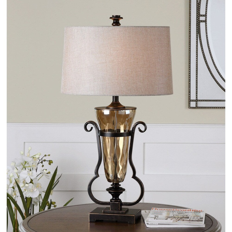 Uttermost Aemiliana Light Amber Glass Crisp Beige Fabric Table Lamp