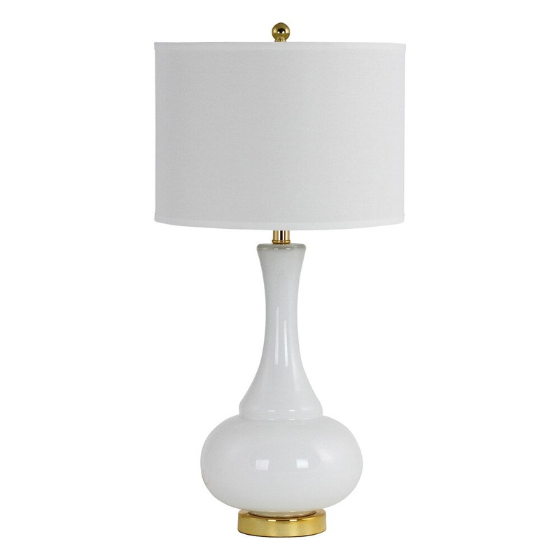 Adaliz White Glass and White Linen Hardback Shade Table Lamp