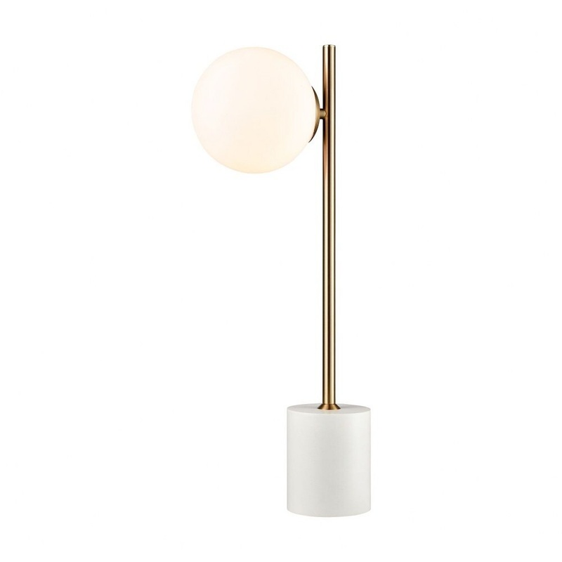Aged Brass White Glass Accent Table Lamp Made Of Glass And Metal With A White Glass Shade With An - Aged Brass White Glass