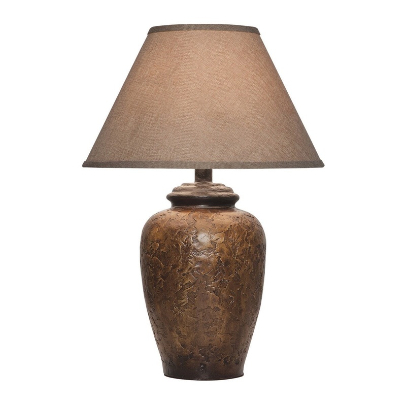 Ann 27 Inch Table Lamp, Urn Shaped Base, Rose Motifs, Light Brown Finish