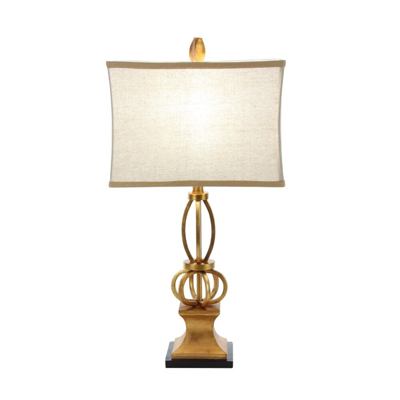 Benzara Trinity Golden Metal Polystone Table Lamp