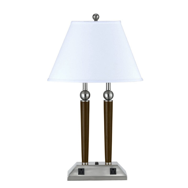 Brown Steel 2-light Table Lamp with Outlets