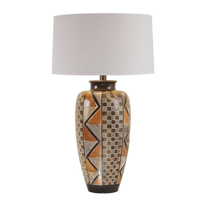 Campo 33 Inch Hydrocal Table Lamp, Urn Base, Geometric, Multi Brown Tones