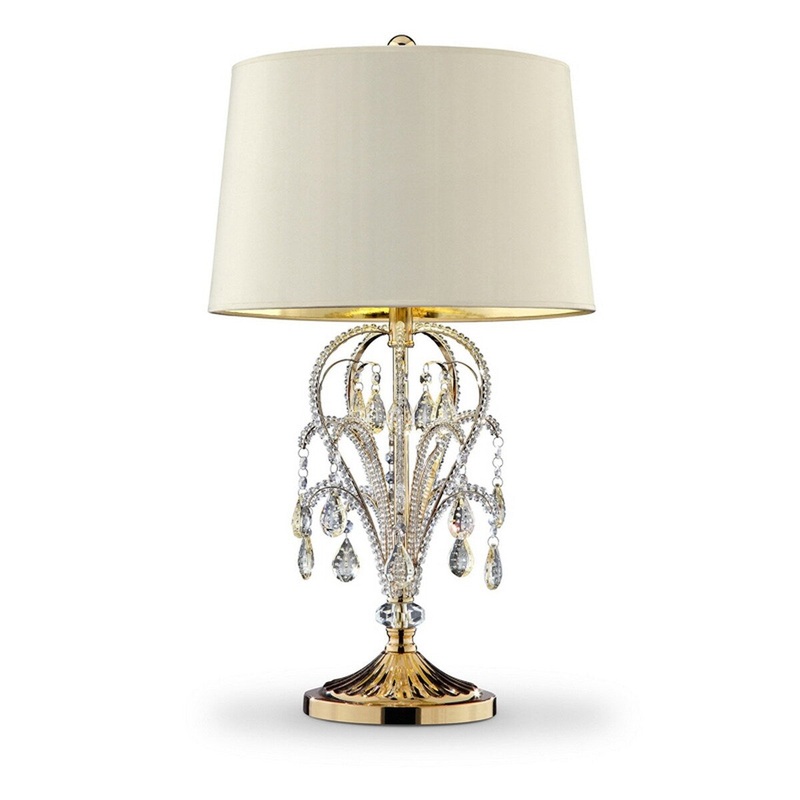 Candelabra Design Metal Table Lamp with Crystal Accents, Gold