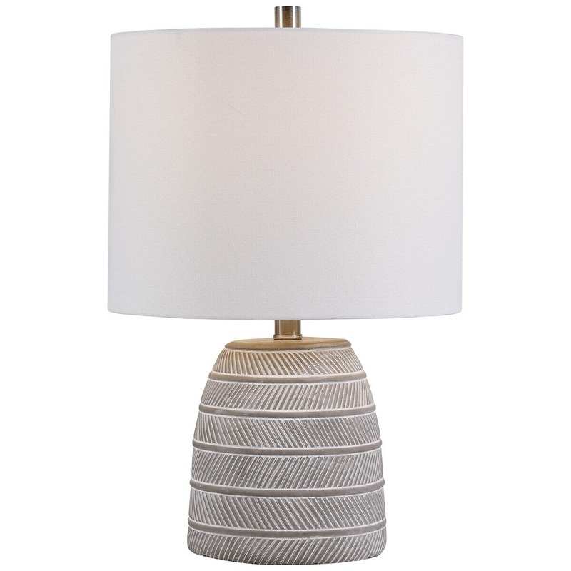 Concrete Bellied Shape Table Lamp with Textured Lines, Gray