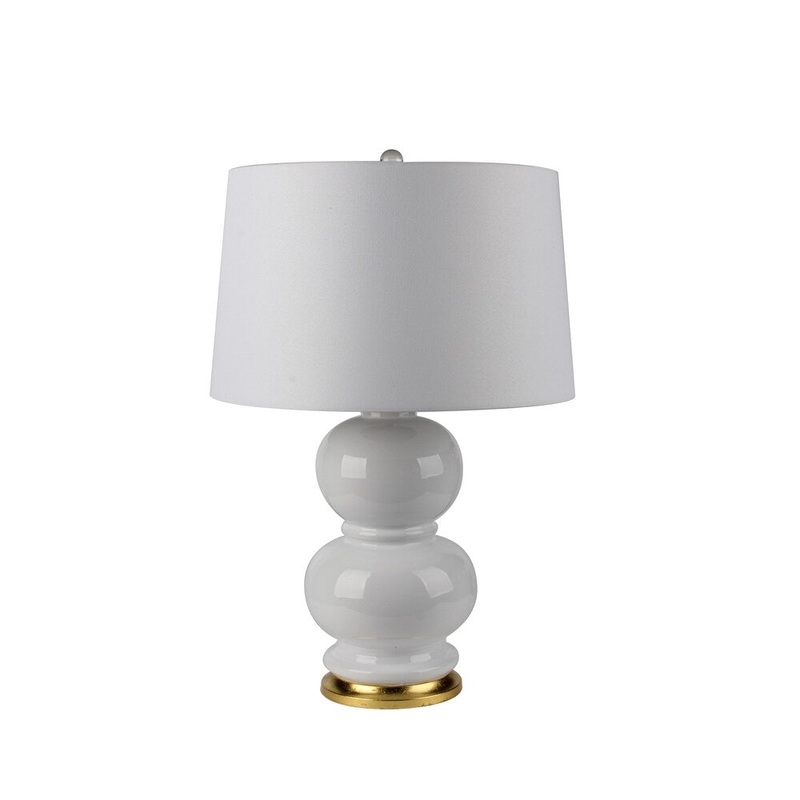 Contemporary Style Ceramic Table Lamp with Double Gourd Base, White