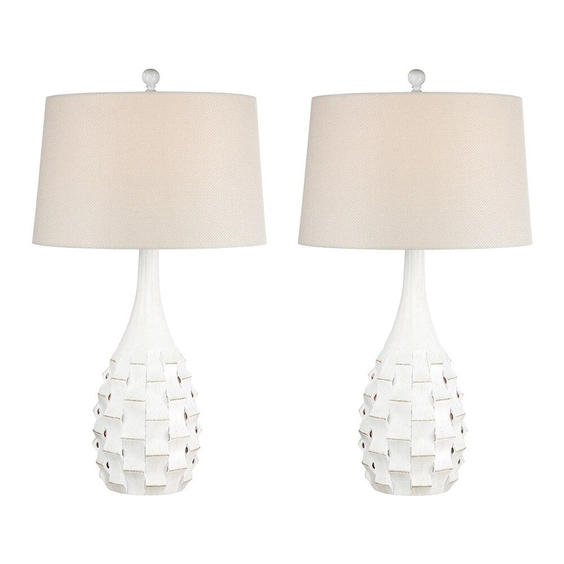 Sanibel Carved Transitional Coastal Table Lamp - Antique White