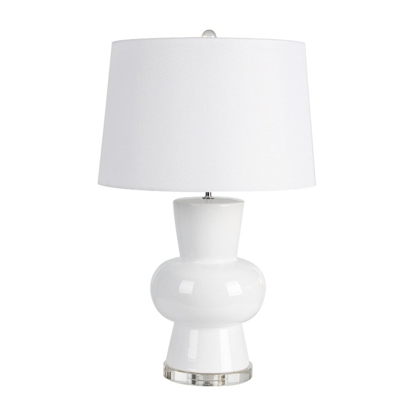 Single Gourd Ceramic Table Lamp with Flared Round Shade, White