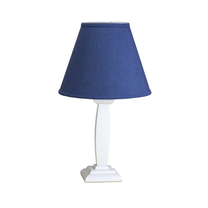 Square White Wooden Table Lamp Base by Laura Ashley with Empire Hard Back Blue Shade