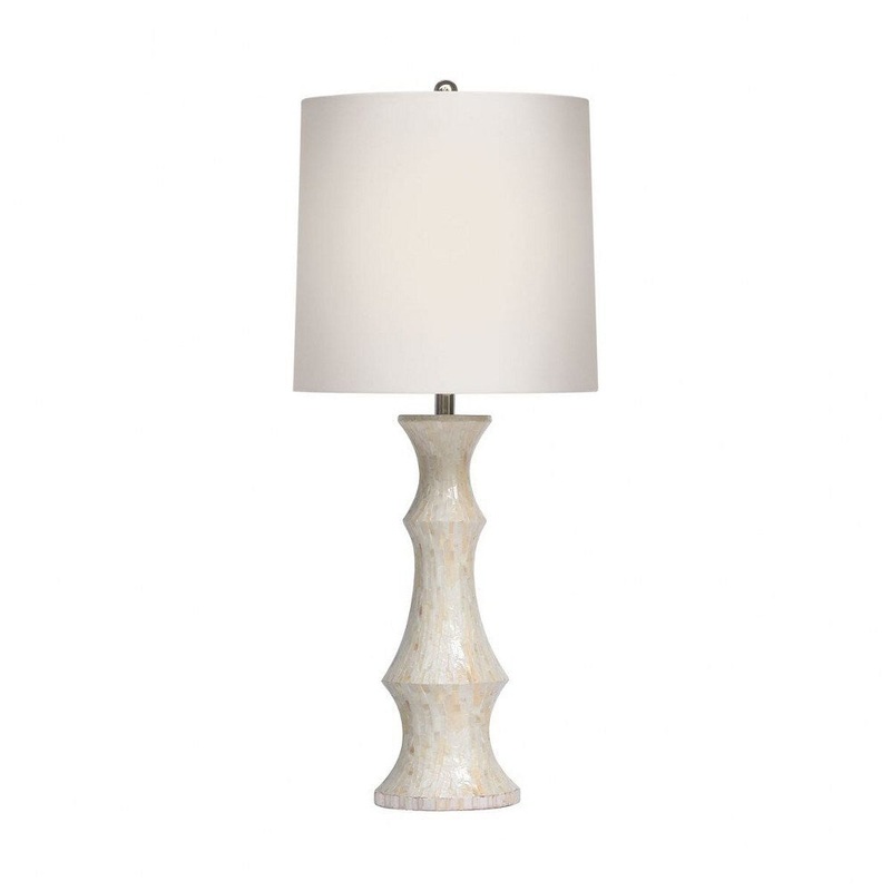 Stafford Glade - 1 Light Table Lamp Natural Shell/White/White Finish with White Linen Shade - Natural Shell/White/White