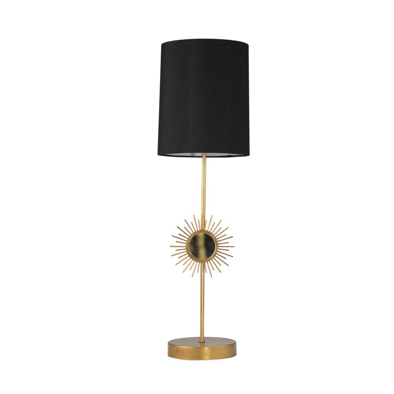 Steel Table Lamp with Mirrored Starburst Centerpiece, Gold and Black