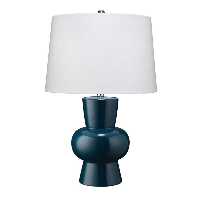 Table Lamp with Glazed Hourglass Bellied Shaped Body, Blue