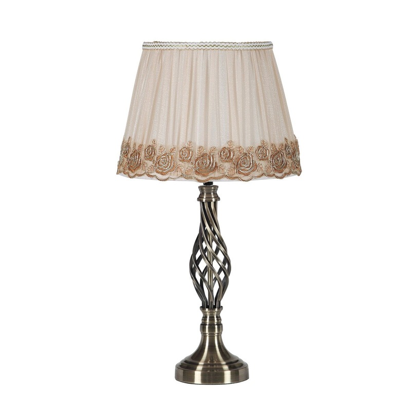 Table Lamp with Open Twisted Metal Base, Antique Brass